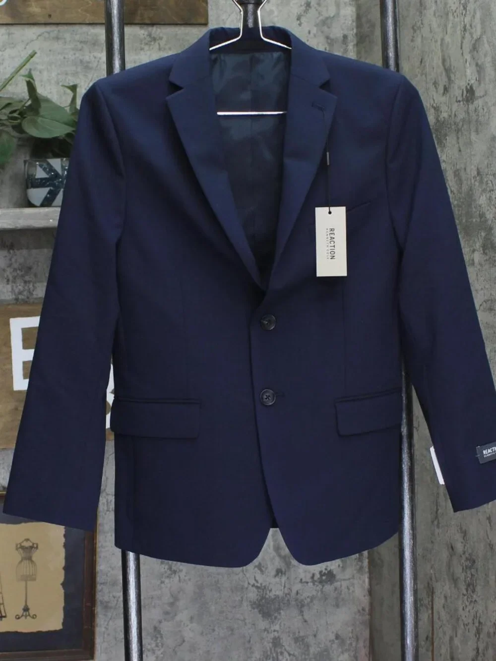 NWT Kenneth Cole Reaction Big Stretch Slim Fit Suit Blazer Jacket Dark Blue 14R